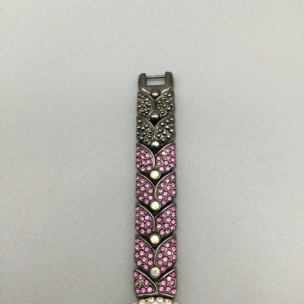 Suzanne Somers Womens Watch 25mm White Dial Pink Crystal Bracelet New Battery
